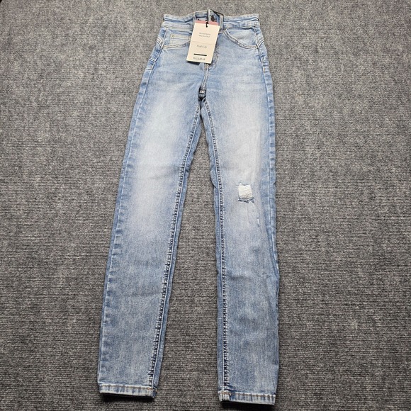 Pull&Bear Denim - Pull&Bear Push Up Skinny Jeans NWT Womens Size 0 Light Blue Distressed Ripped